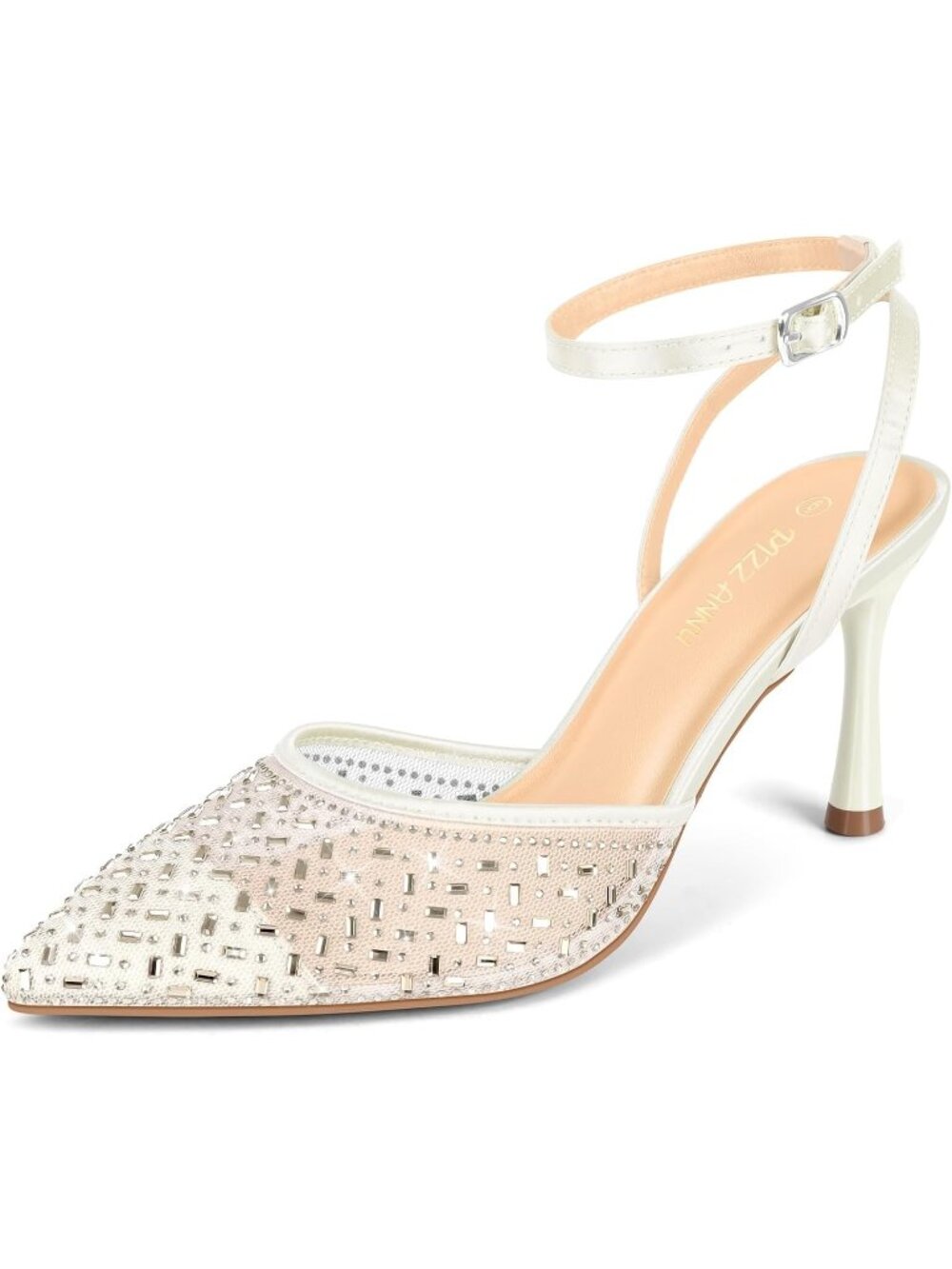 Women's White Cienna High Heels Sexy Stiletto Pumps Closed Toe Mesh Sparkly